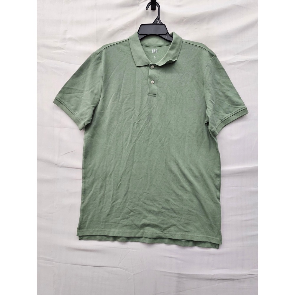 Gap Mens Short Sleeve Pique Polo Shirt Green Cotton Blend Casual Size Large